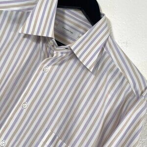 Ermenegildo Zegna P Comfort Fit 100% Cotton Multi Stripe Dress Shirt Mens 44/17.